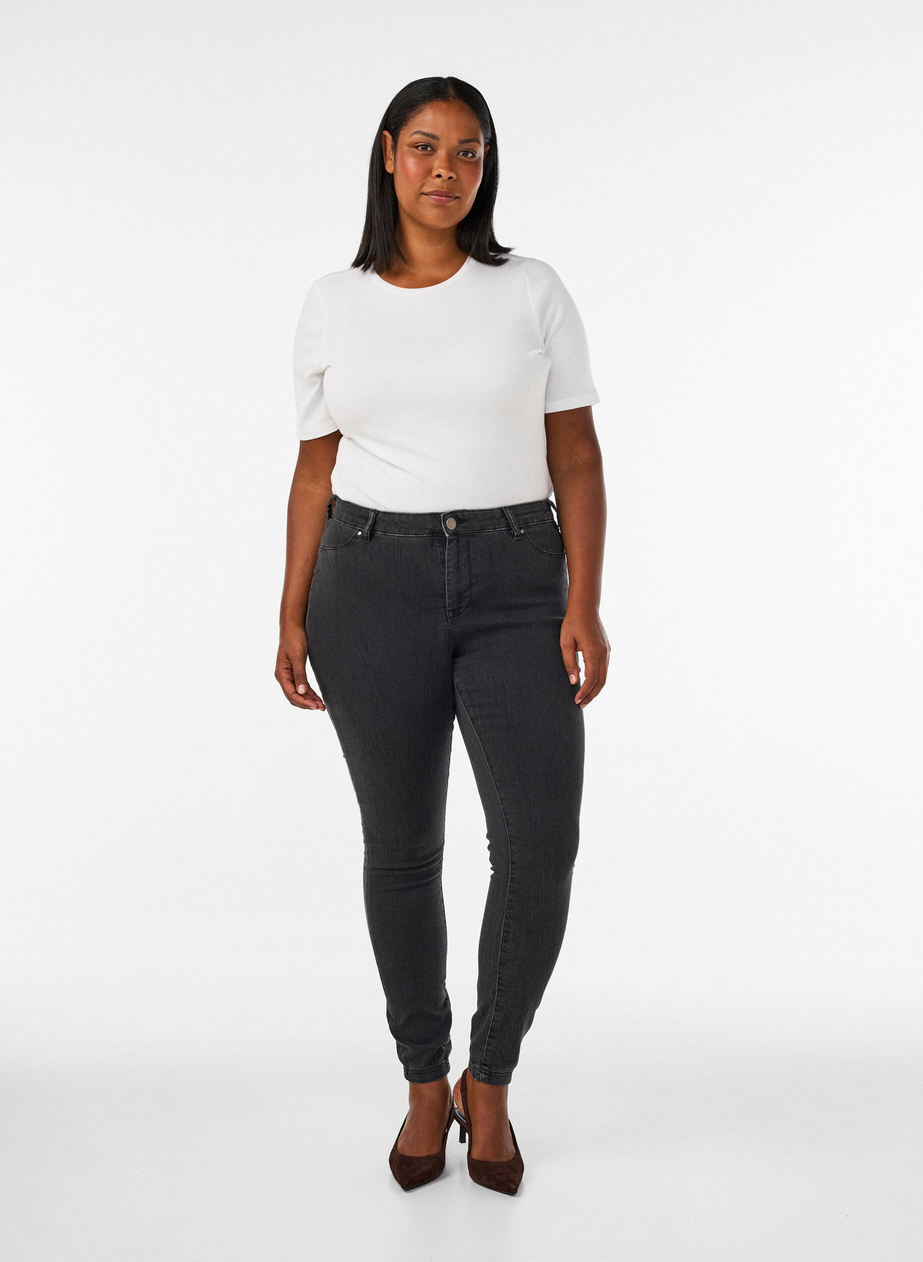 Jeggings i bomullsmix, Grey Denim, Model