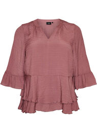 Blus med 3/4-&auml;rmar och volangdetaljer, Rosa