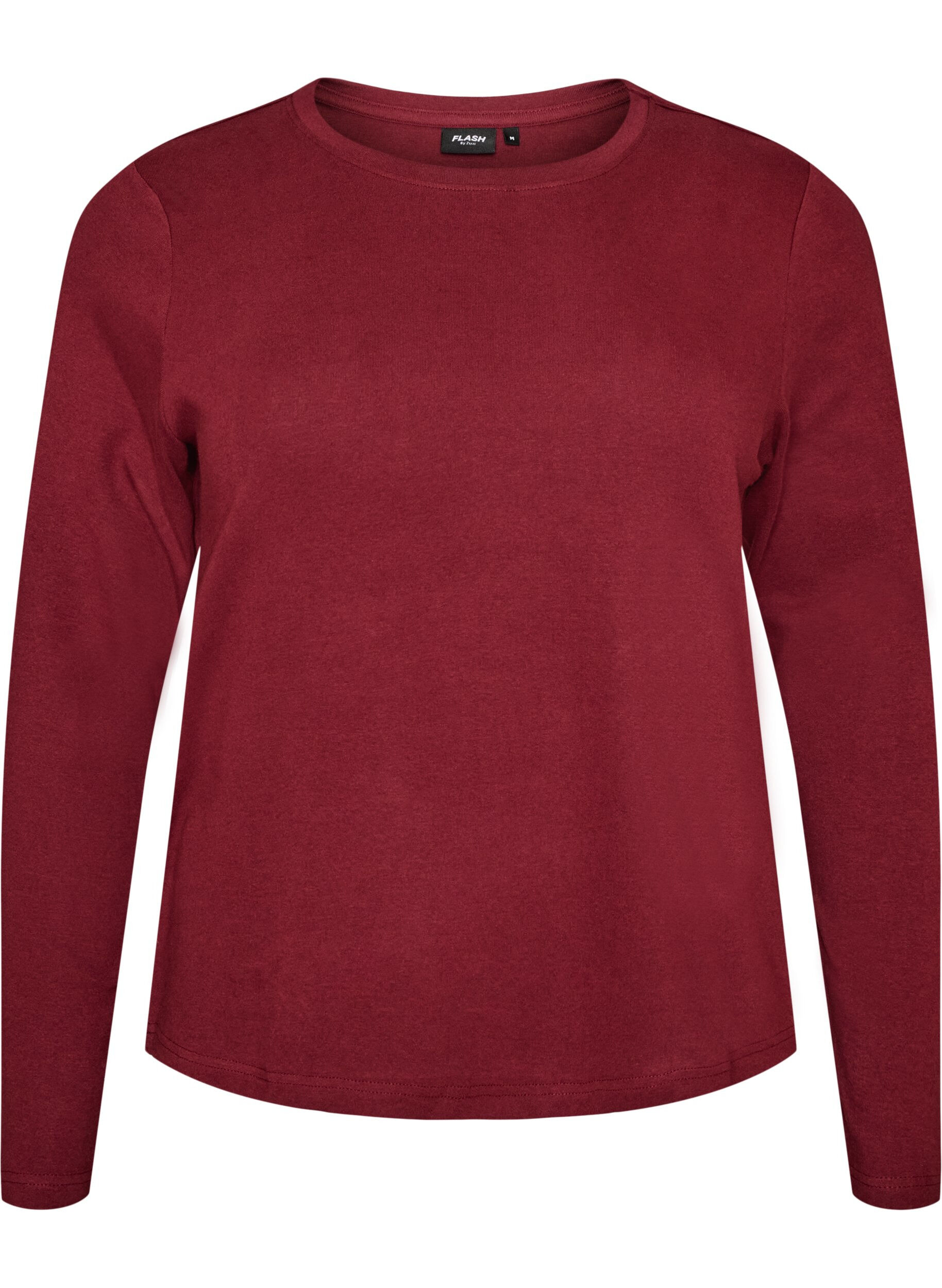 ZizziL&aring;ng&auml;rmad bas-T-shirt med rund hals, R&ouml;d, Packshot image number 0
