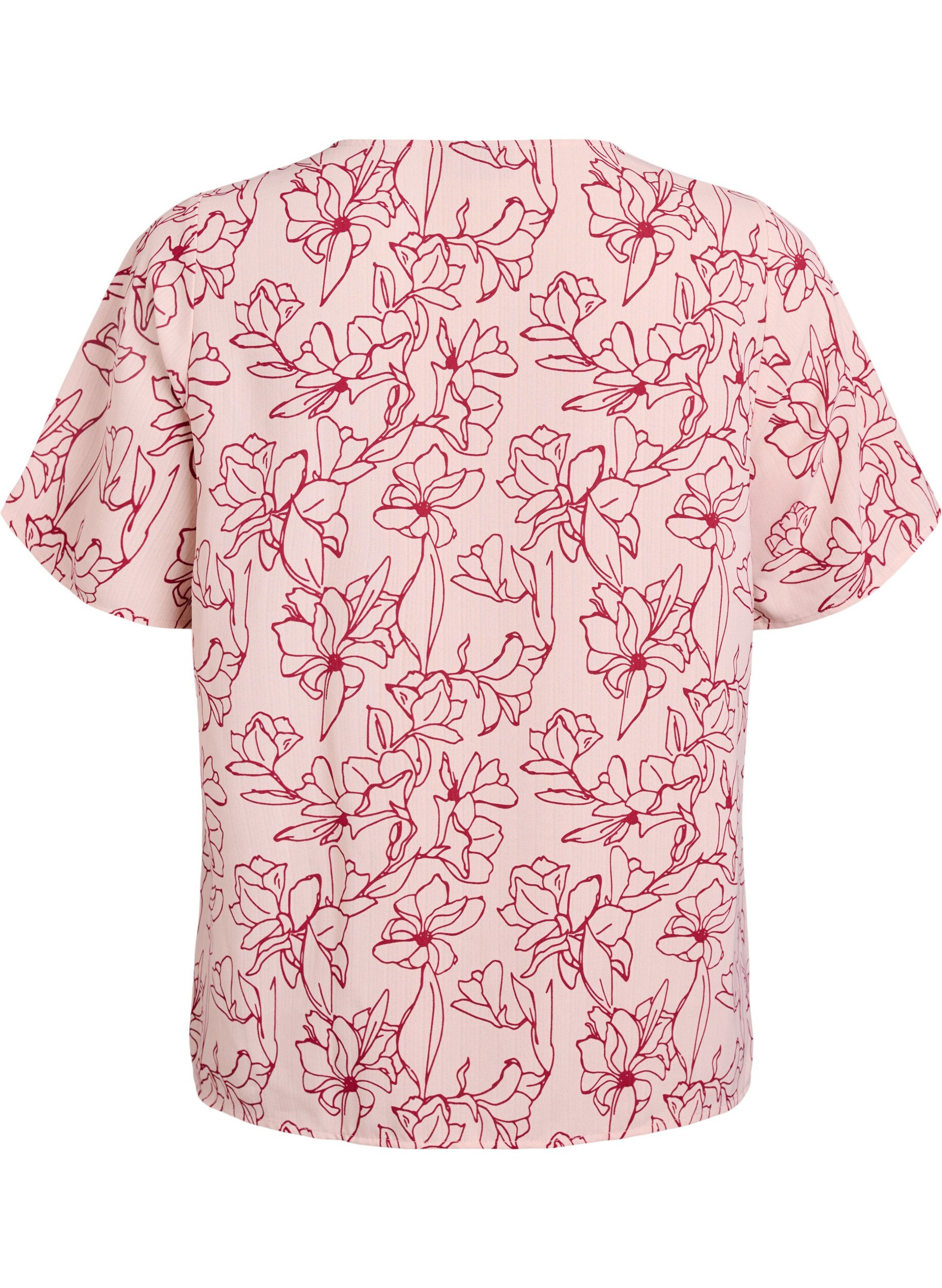 Zizzi Kort&auml;rmad blus med rund hals, Rosa, Packshot image number 1