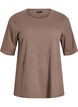 Blus i ribbad jersey med korta &auml;rmar, Brun, Packshot image number 0
