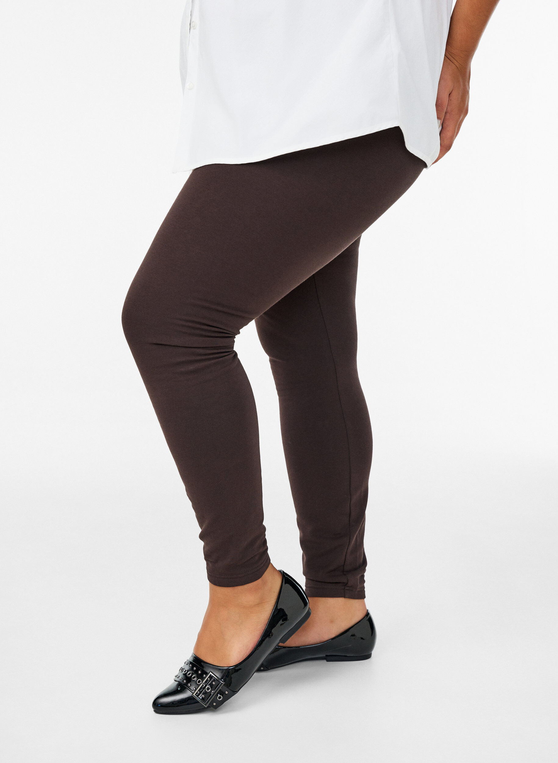 Zizzi Leggings i bomull med foder, Brun, Model image number 0