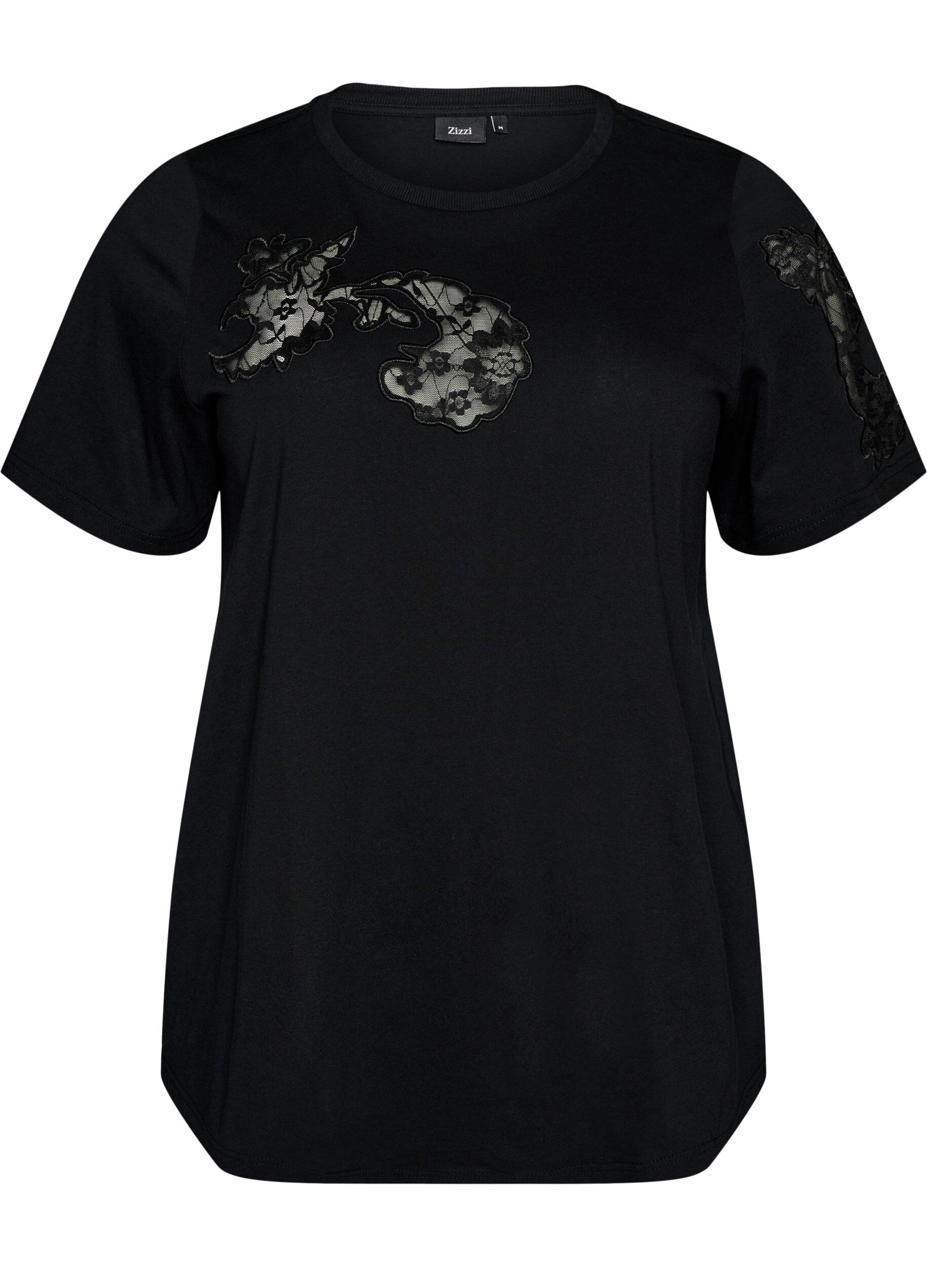 T-shirt i bomull med spetsapplikationer