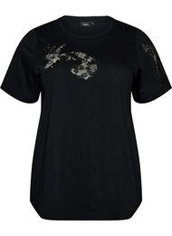 T-shirt i bomull med spetsapplikationer, Svart