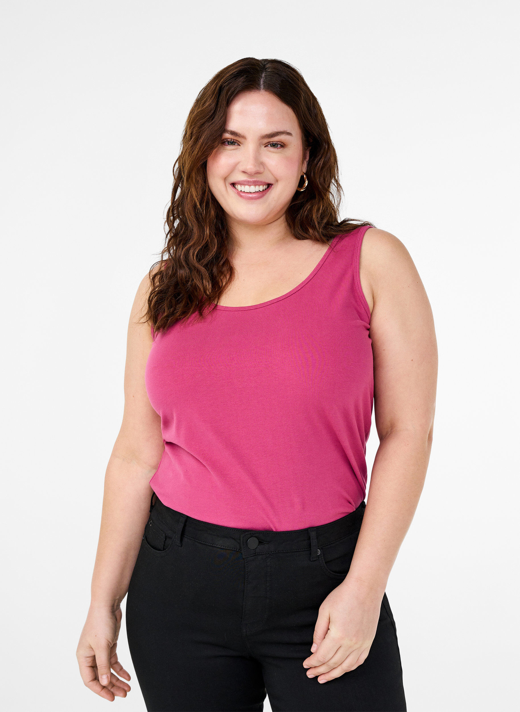 Zizzi Solid f&auml;rg bas topp i bomull, R&ouml;d, Model image number 0