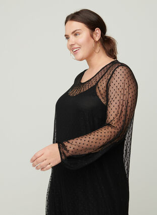 Lång transparent klänning med prickar, Black, Model image number 3
