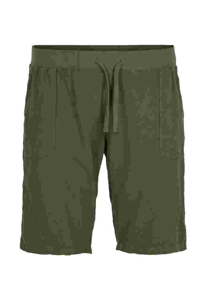 Lösa shorts i bomull med fickor, Ivy Green, Packshot image number 0