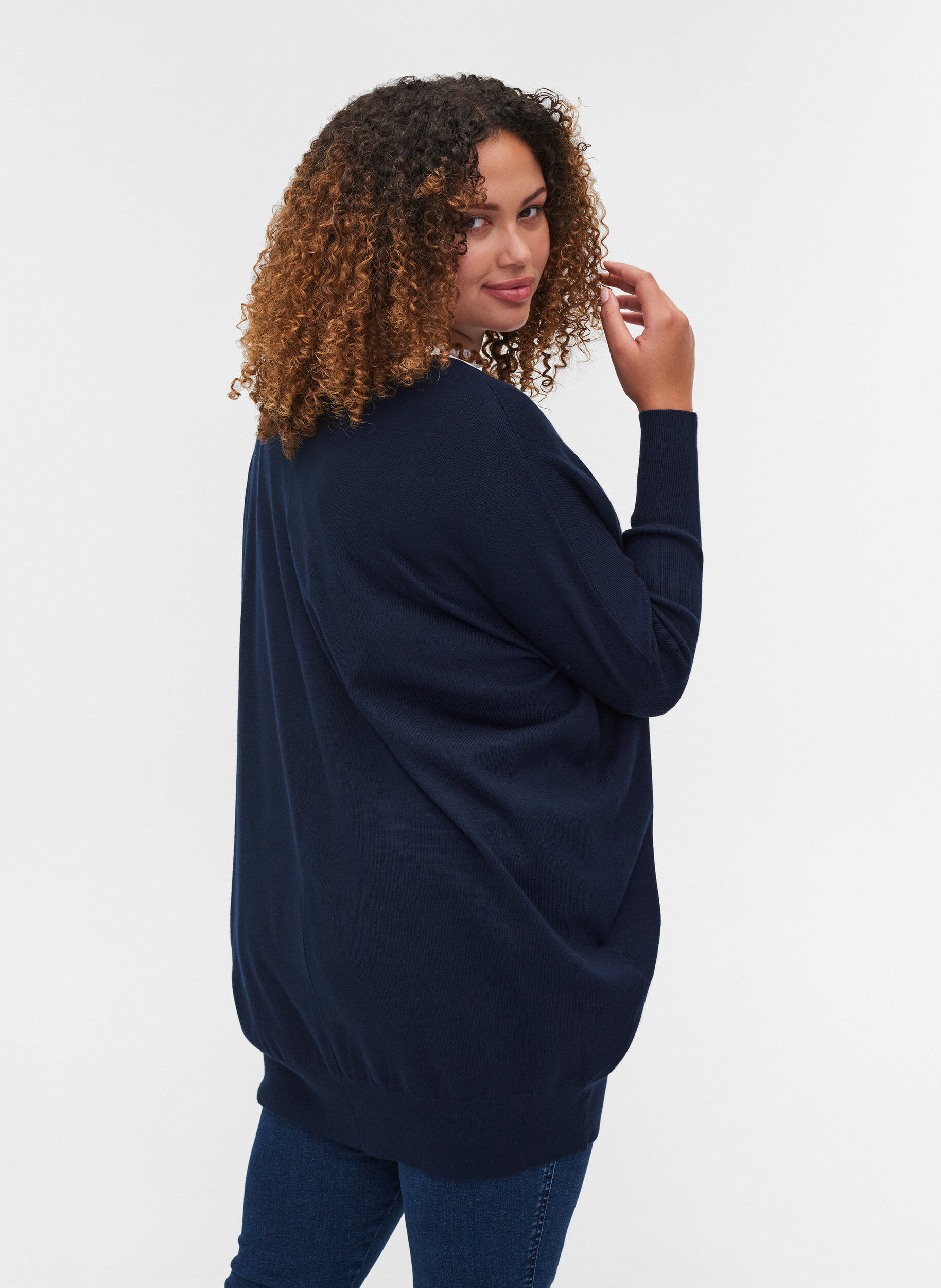 Zizzi Stickad blus, Navy Blazer, Model image number 1