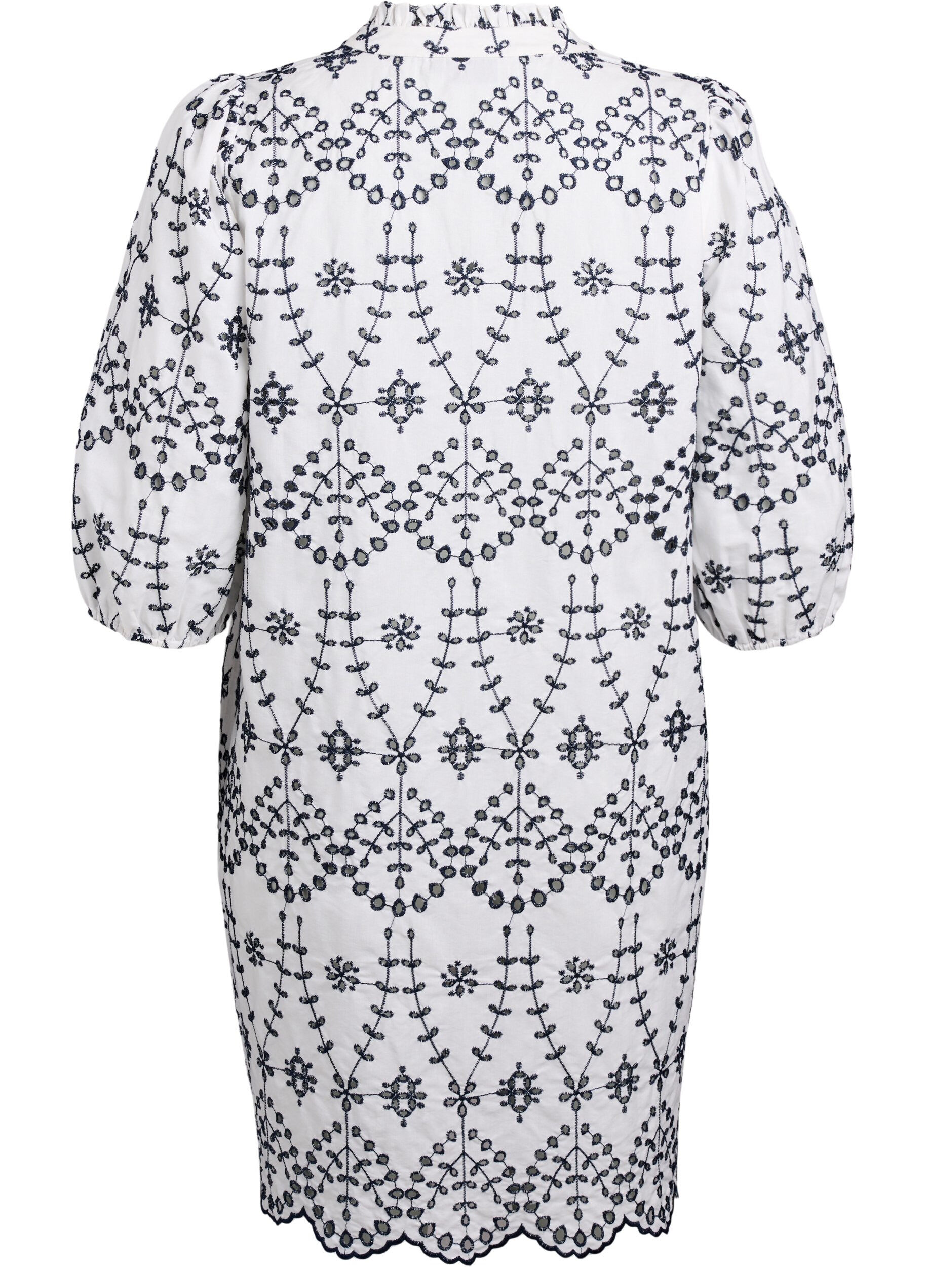 Zizzi Kl&auml;nning med kontrasterande broderi anglaise, White w. Navy Blazer, Packshot image number 1