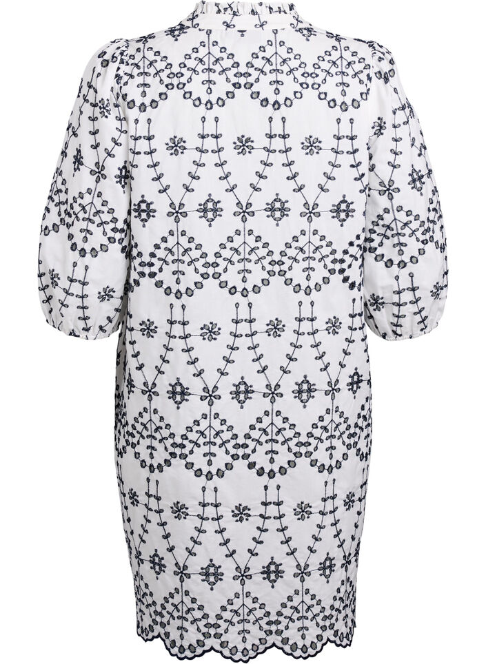 Klänning med kontrasterande broderi anglaise, White w. Navy Blazer, Packshot image number 1