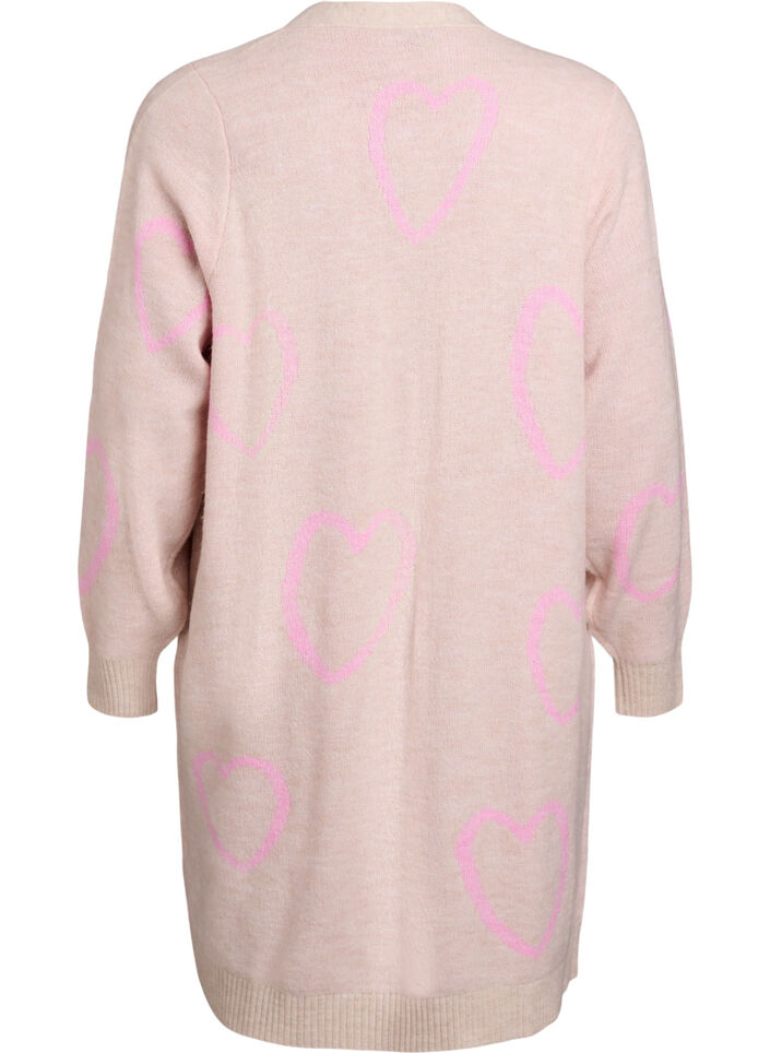 Lång kofta med ton-i-ton-hjärtan, Beige, Packshot image number 1