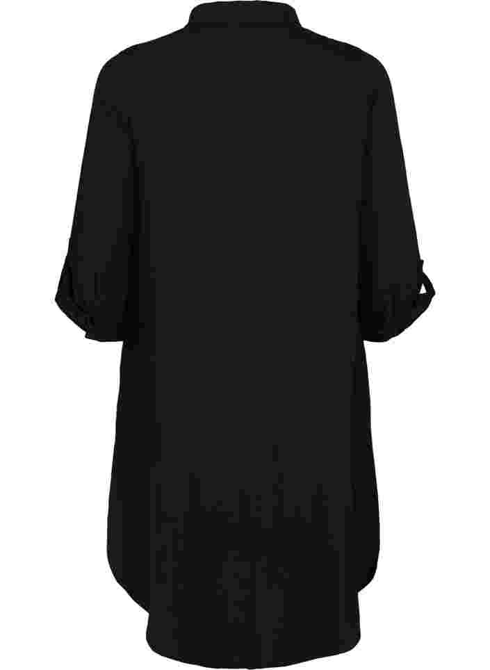 Lång enfärgad viskosskjorta med 3/4-ärmar, Black, Packshot image number 1