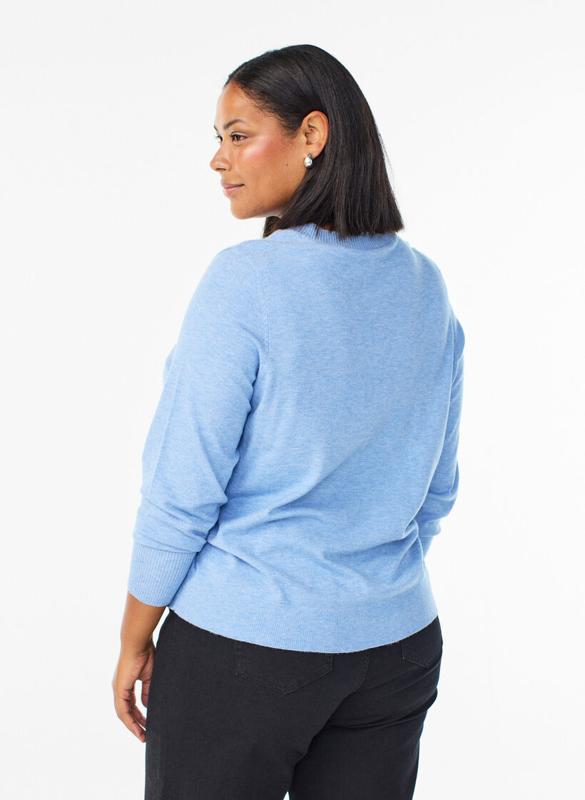 Stickad blus med rund hals, Bl&aring;, Model image number 2