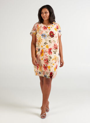 Plisserad klänning, AOP FLOWER, Model image number 2