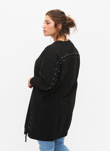 Sweater tunika med dragsnörd detaljer, Black, Model image number 1