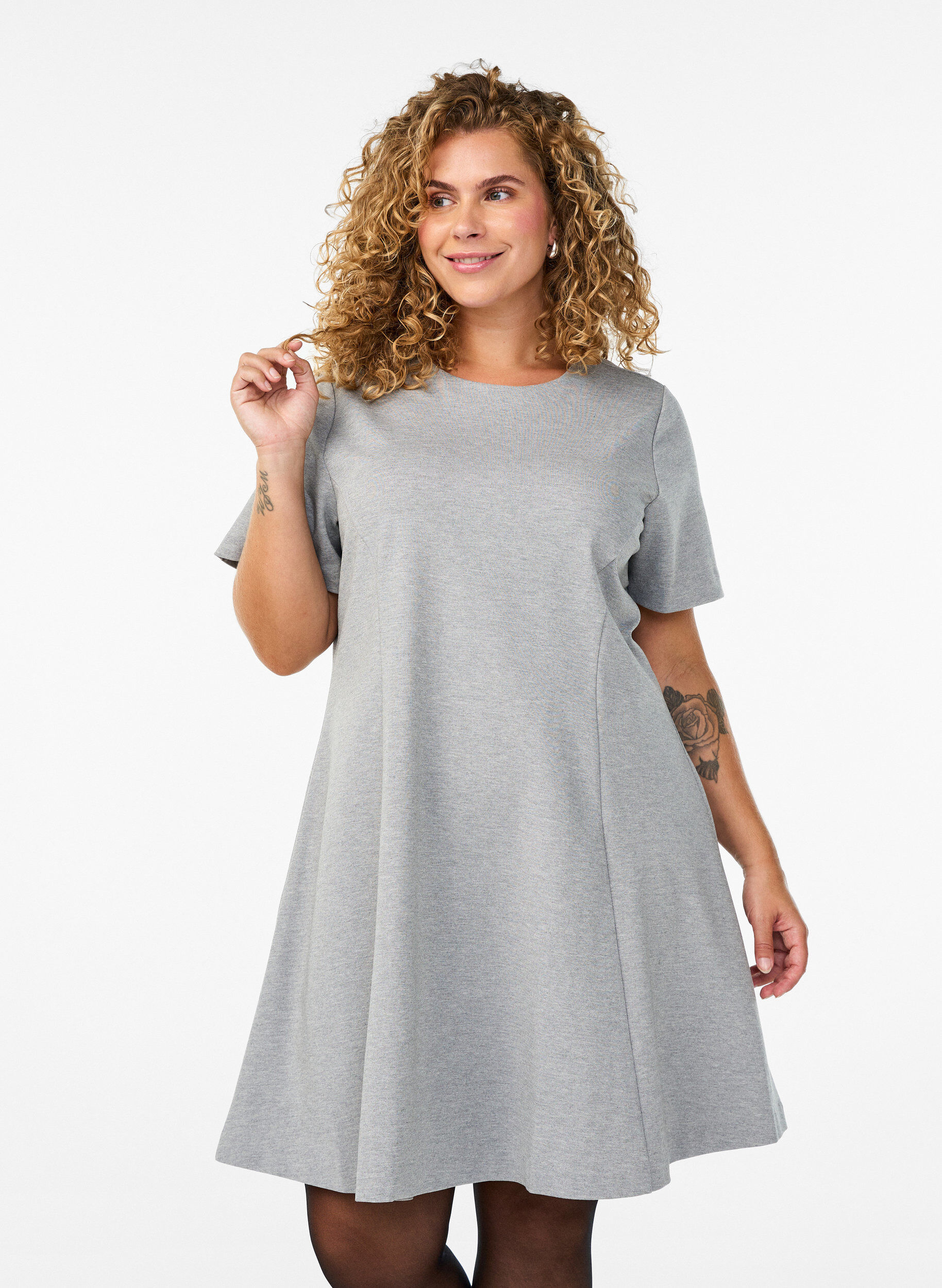 ZizziKort a-linjeformad jerseykl&auml;nning, Gr&aring;, Model image number 0