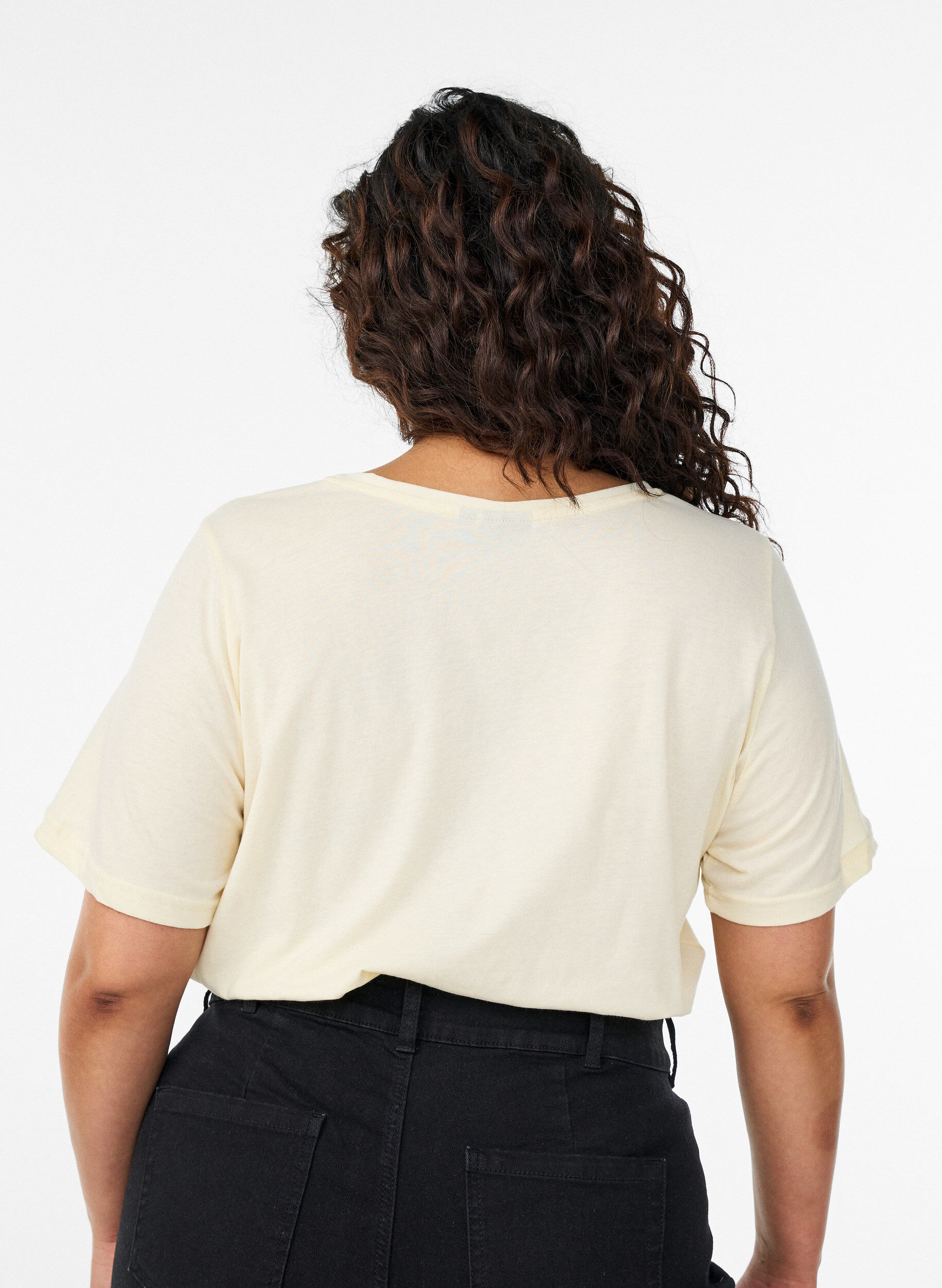 Zizzi T-shirt med tryck, Gul, Model image number 2