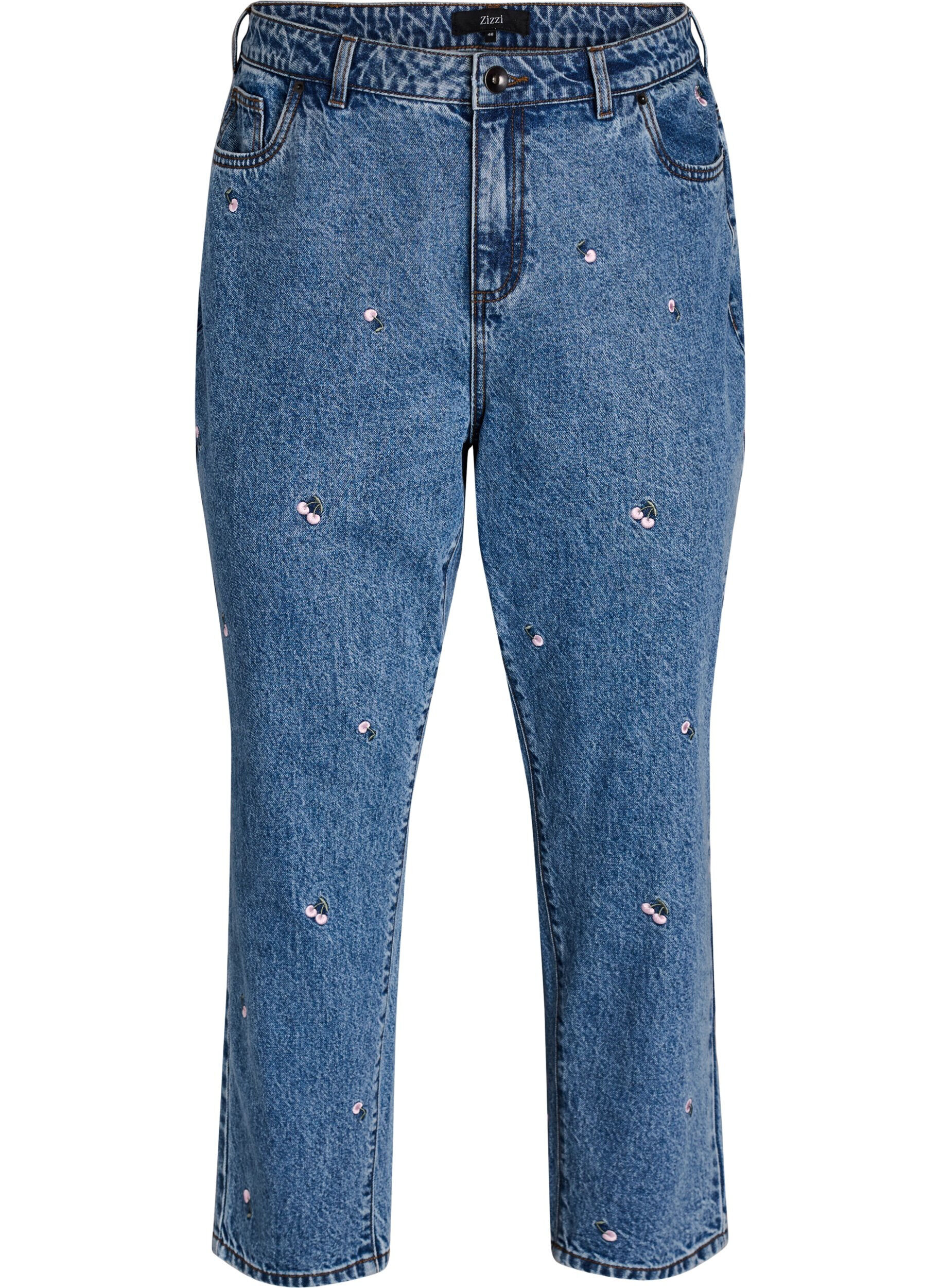 Mille Mom Fit-jeans med broderier