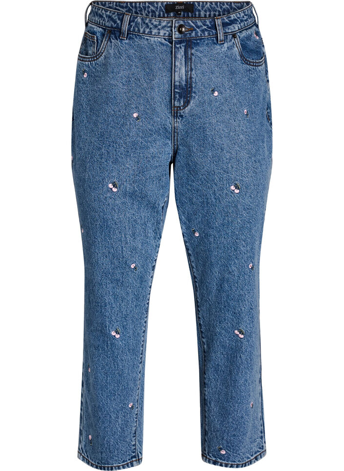 Mille Mom Fit-jeans med broderier, Blå, Packshot image number 0