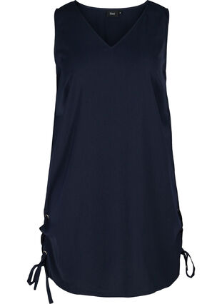 V-ringad klänning med snördetaljer, Medieval Blue, Packshot image number 0