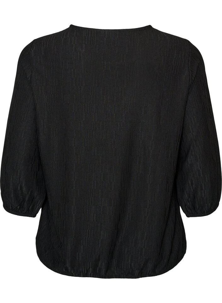 Blus med struktur och 3/4-&auml;rmar, Svart, Packshot image number 1