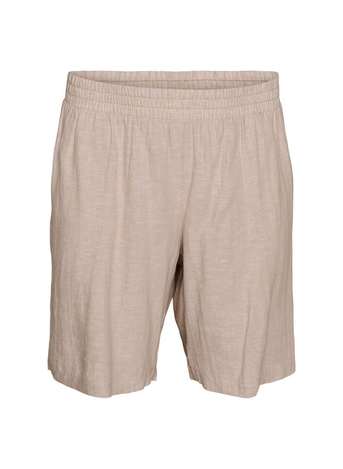 Shorts i linne och viskos med h&ouml;g midja, Beige, Packshot image number 0