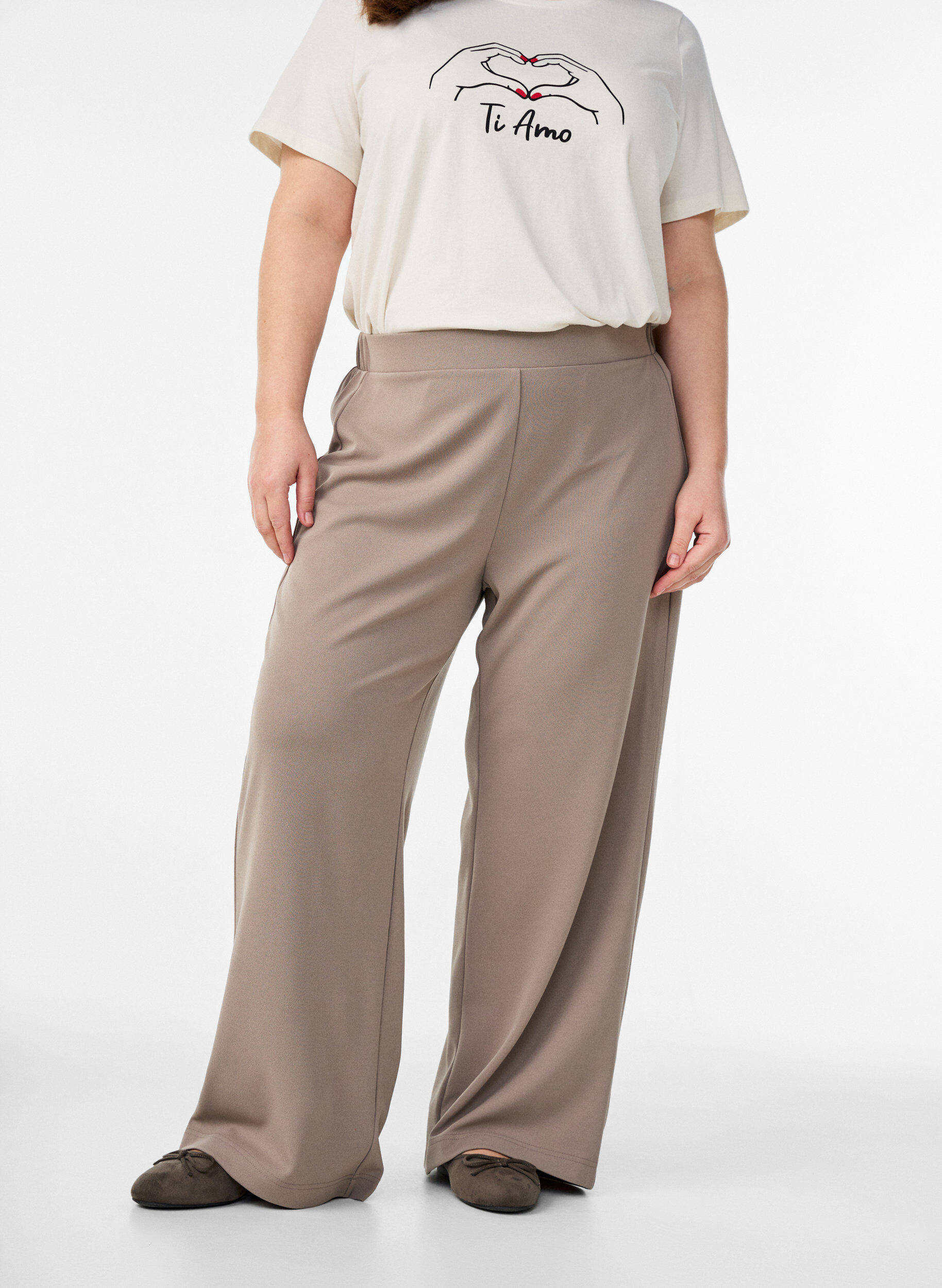 ZizziByxor med vida ben, Beige, Model image number 2