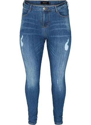 Amy Jeans med slitna detaljer, Blue denim, Packshot image number 0