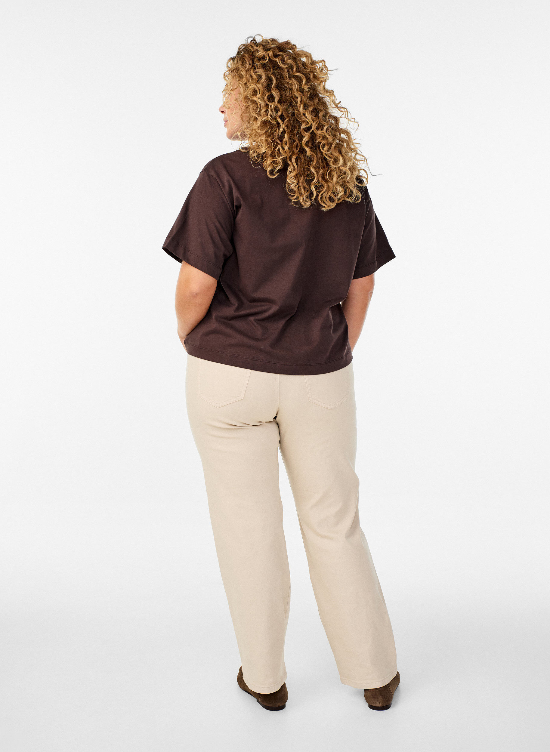 Zizzi Gemma jeans med h&ouml;g midja, Beige, Model image number 1