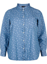 Blommig denimskjorta med bröstficka, Light Blue w.Flowers
