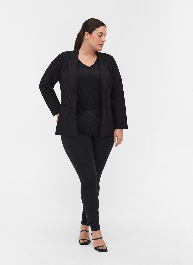 Enkel blazer med knapp, Black, Model image number 2