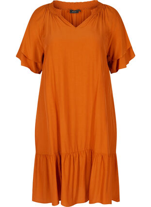 A-linjeskuren klänning med korta ärmar och fickor, Autumnal, Packshot image number 0