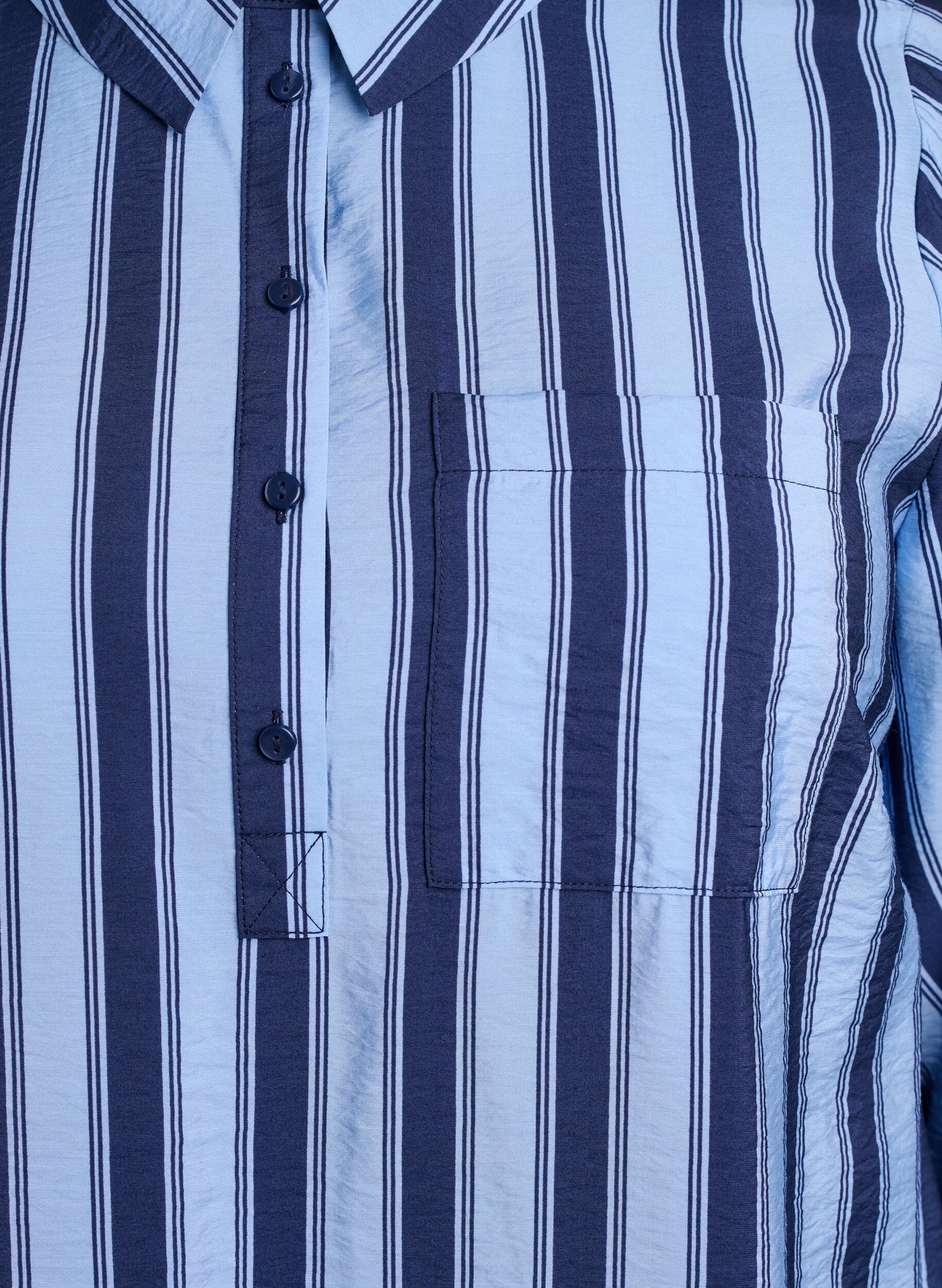 Zizzi Kort kl&auml;nning med krage och br&ouml;stficka, Bl&aring;, Packshot image number 2