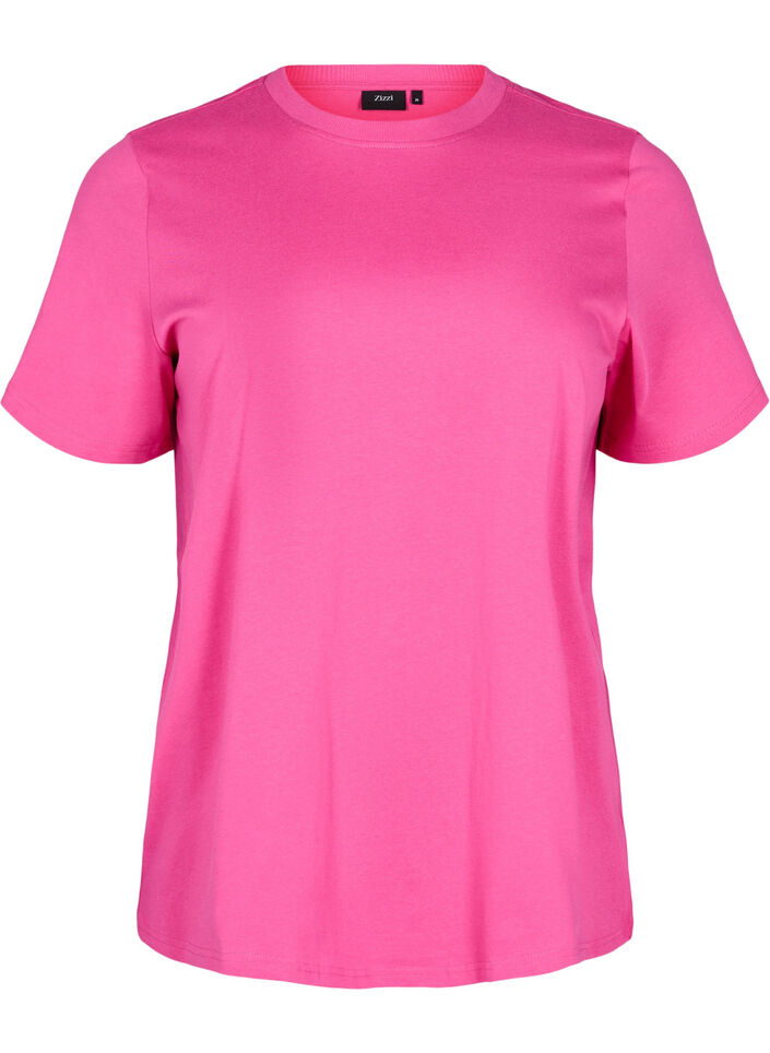 Enkel t-shirt i bomull med rund halsringning, Rosa, Packshot image number 0