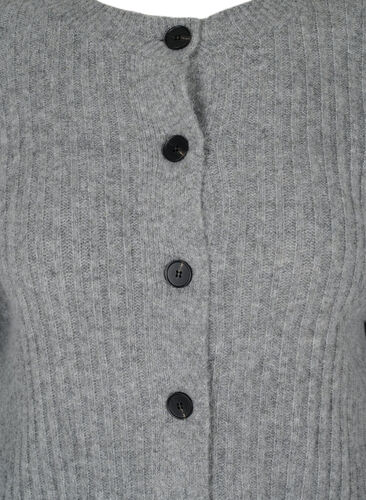 Ribbstickad kofta med knappar, Medium Grey Melange, Packshot image number 2