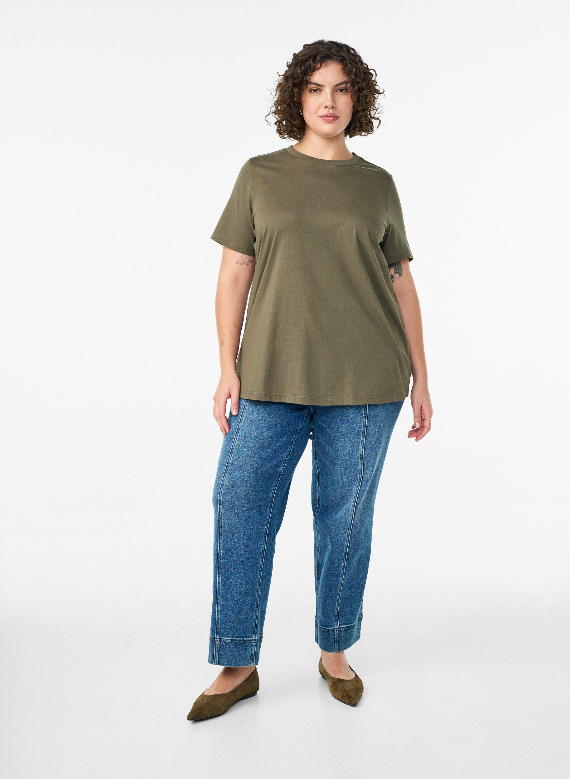 ZizziEnkel t-shirt i bomull med rund halsringning, Gr&ouml;n, Model image number 1