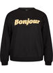 Sweatshirt med textmotiv i boucl&eacute;, Svart, Packshot image number 0