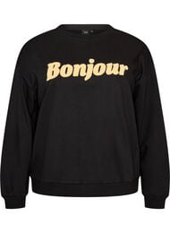 Sweatshirt med textmotiv i boucl&eacute;, Svart