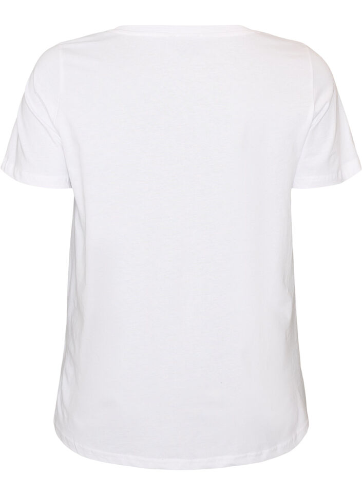 T-shirt i bomull med tryck framtill och v-ringning, Vit, Packshot image number 1