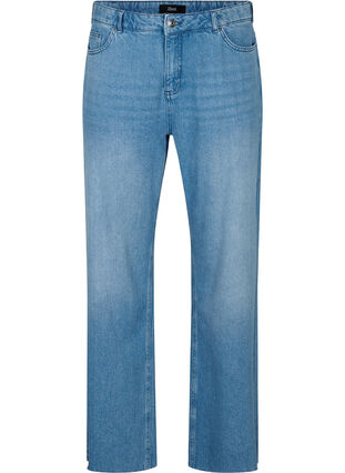 Raka jeans med rå kanter, Medium Blue, Packshot image number 0