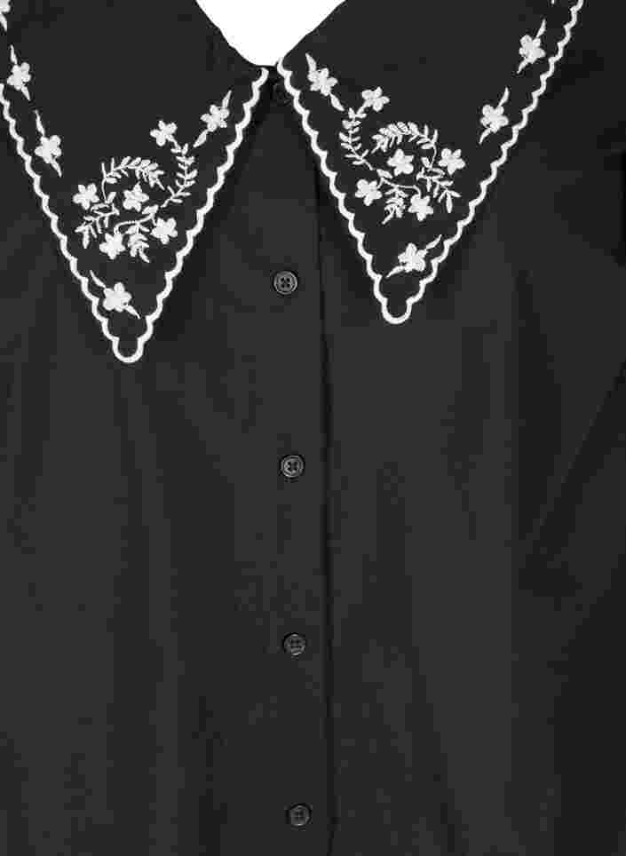 Kortärmad skjorta i bomull med stor krage, Black w. White, Packshot image number 2