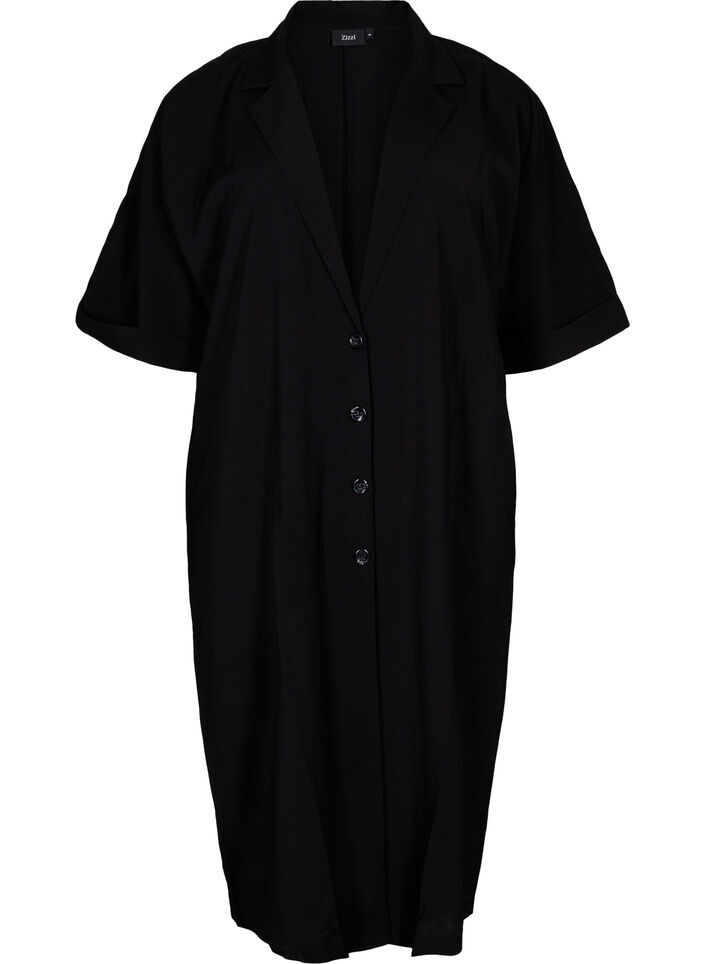 Lång viskosskjorta med korta ärmar, Black, Packshot image number 0