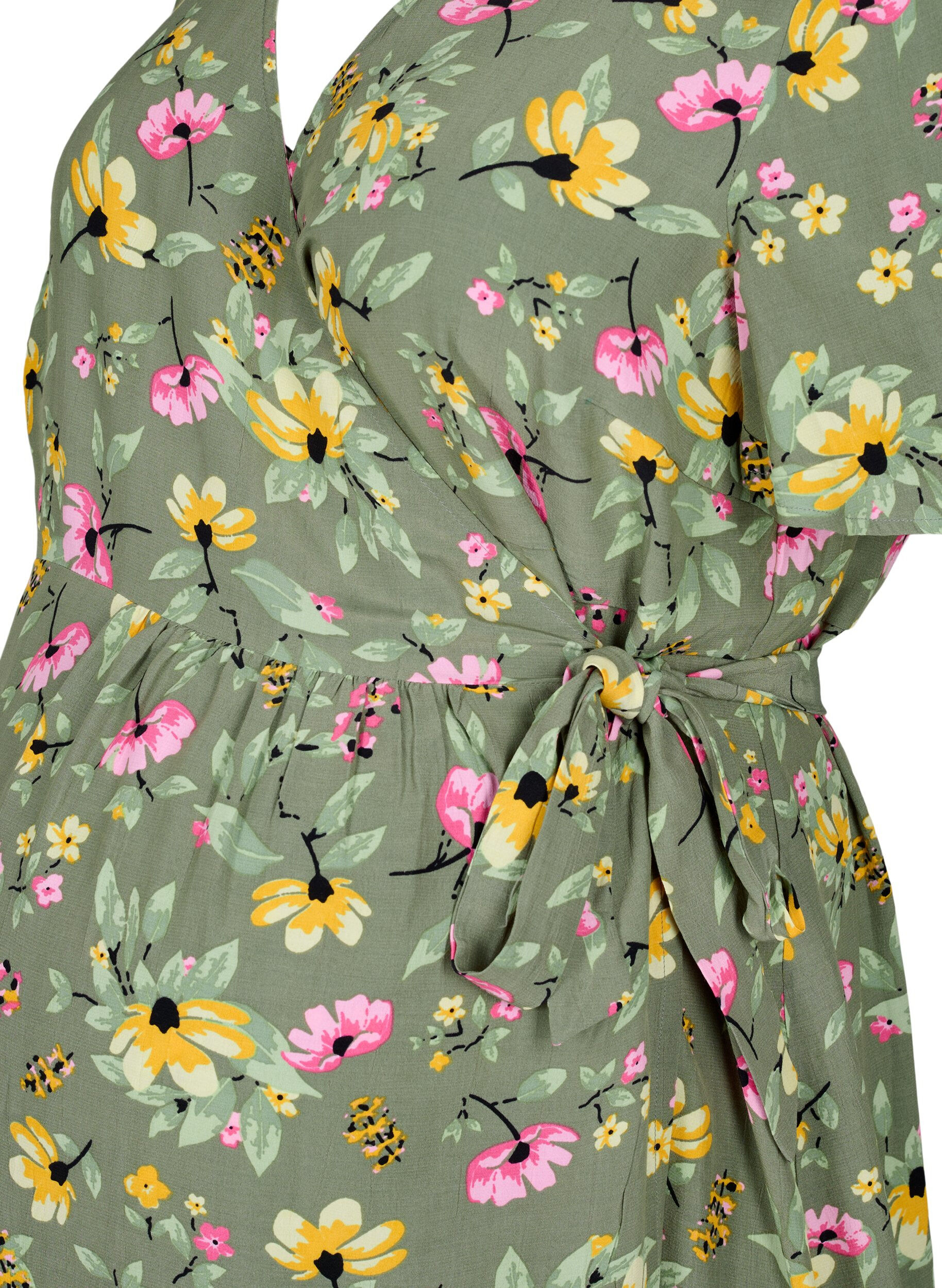 Zizzi Gravidkl&auml;nning i viskos och omlottmodell, Green Flower Print, Packshot image number 2