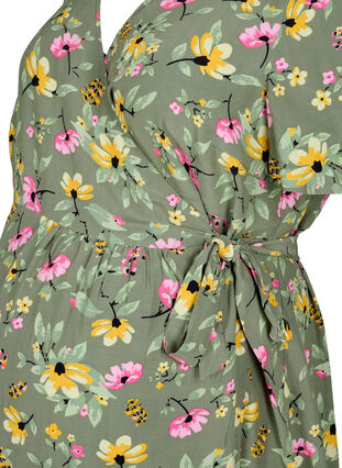 Gravidklänning i viskos och omlottmodell, Green Flower Print, Packshot image number 2