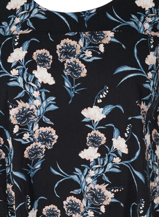 Kortärmad bomullsklänning med mönster, Black Flower, Packshot image number 2