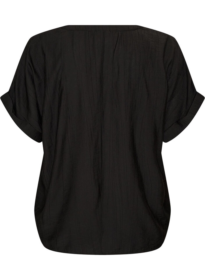 Blus i viskos med knappar och struktur, Svart, Packshot image number 1