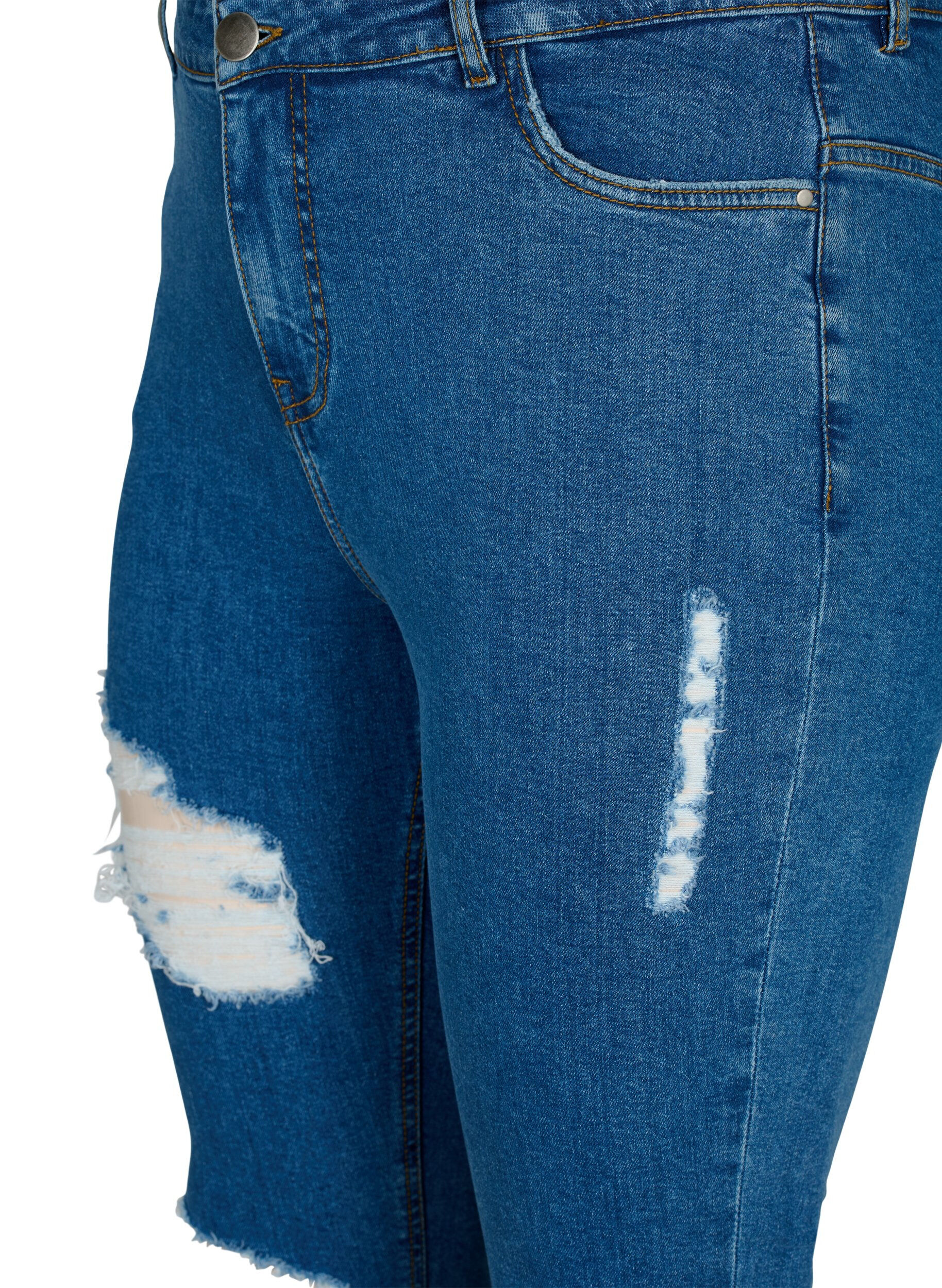 Zizzi Kroppsn&auml;ra jeans med slitdetaljer, Blue denim, Packshot image number 2