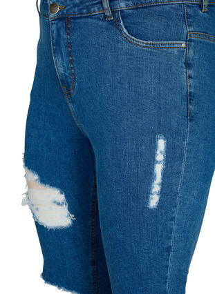 Kroppsnära jeans med slitdetaljer, Blue denim, Packshot image number 2