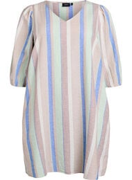 Kort kl&auml;nning i linne och viskos med 3/4-&auml;rmar, Bl&aring;