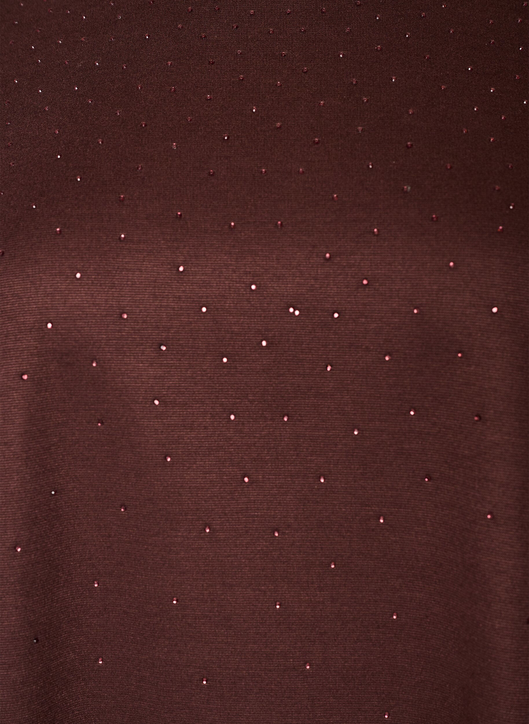 ZizziT-shirt med strassstenar och rund hals, Brun, Packshot image number 2